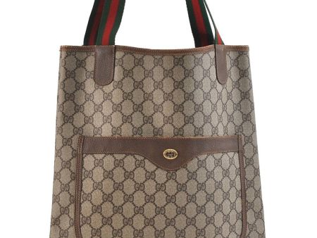 Authentic GUCCI Web Sherry Line Shoulder Tote Bag GG PVC Leather Brown 0980D Supply