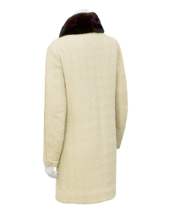 Cream Couture Boucle Coat with Mink Collar For Sale