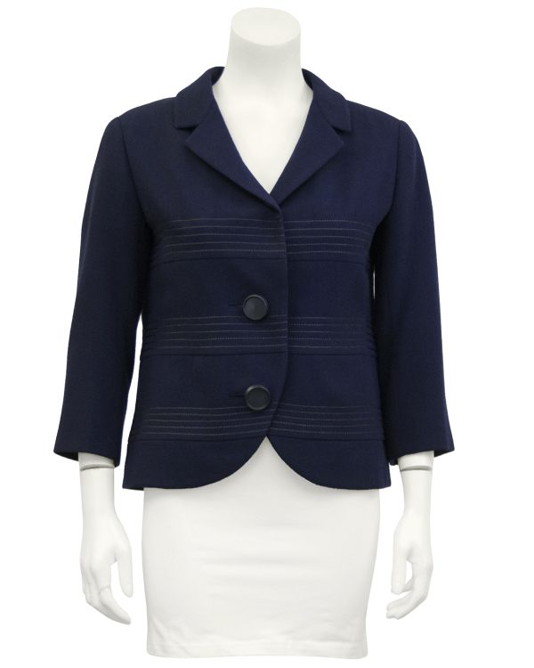 Navy Wool Cropped Jacket Discount