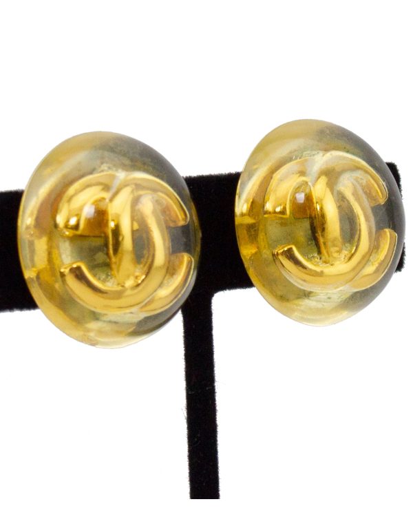 Lucite Clip Earrings With Gold CC Logo Online Hot Sale