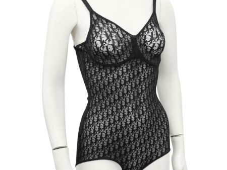 Black Sheer Logo Monogram Bodysuit Sale