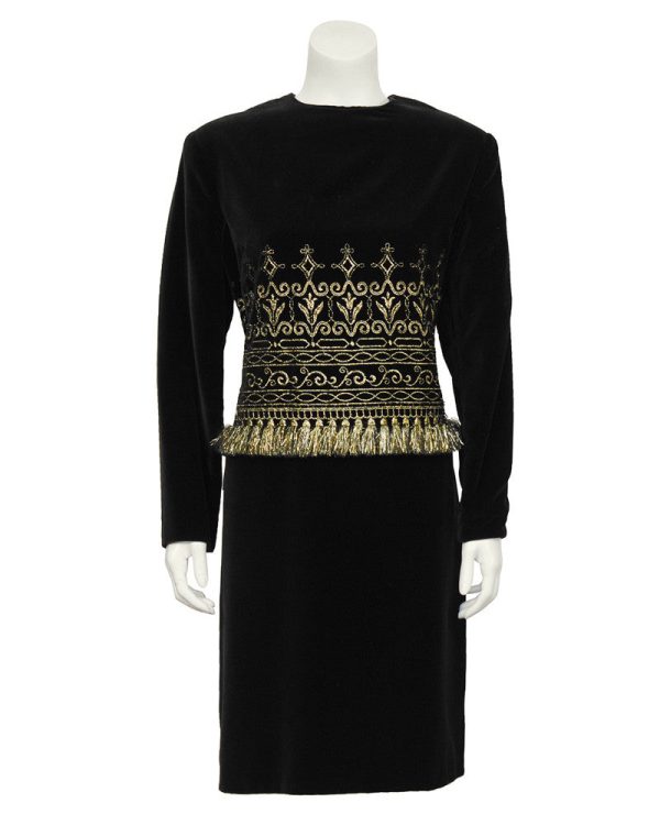 Black Velvet And Gold Fringe Cocktail Dress Fashion