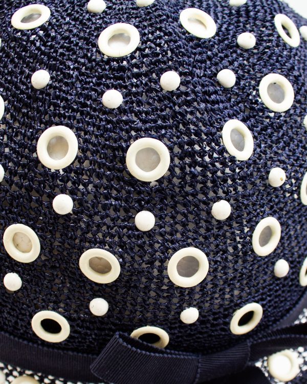 Navy Blue Hat with White Grommets Online now