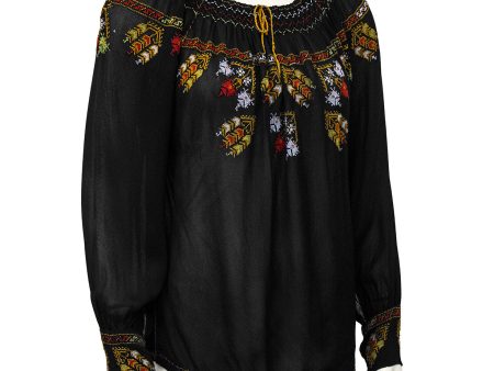 Black Hand Embroidered Smock Top Discount