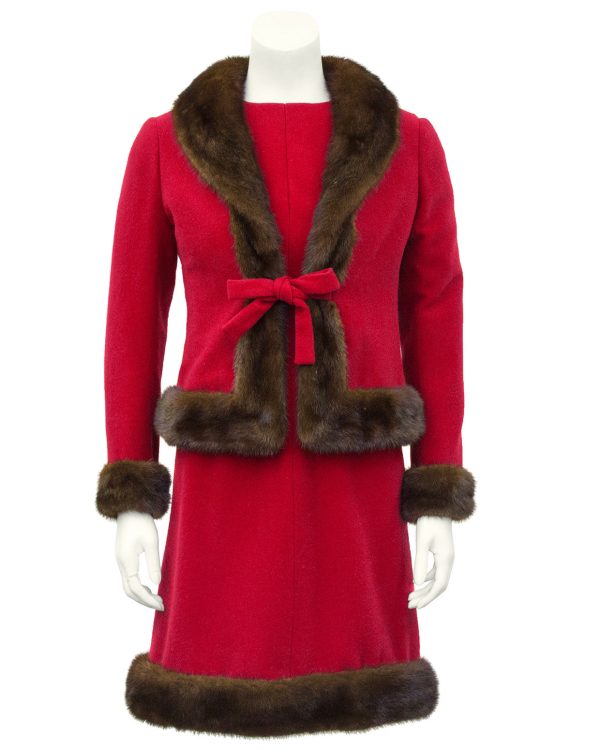 Red Wool Haute Couture Ensemble with Mink Trim Discount