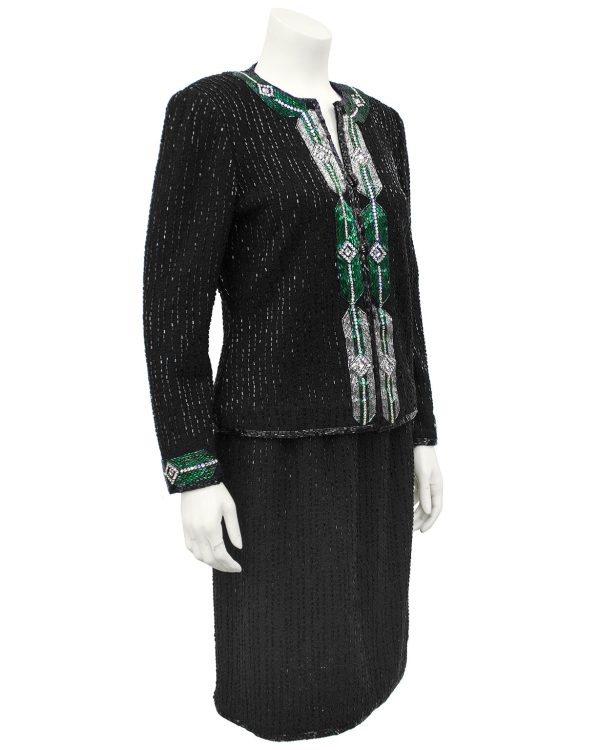 Black Knit Evening Suit with Art Deco Inspired Beading Fashion