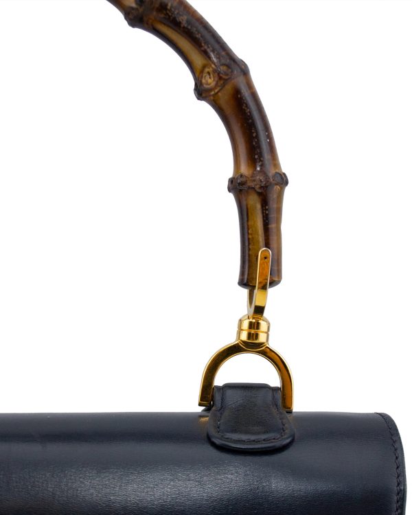 1947 Original Issue Navy Leather Handbag With Bamboo Handle on Sale