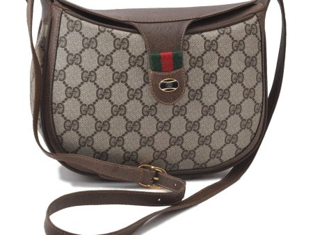 Auth GUCCI Web Sherry Line Shoulder Cross Body Bag GG PVC Leather Brown 0979D Online