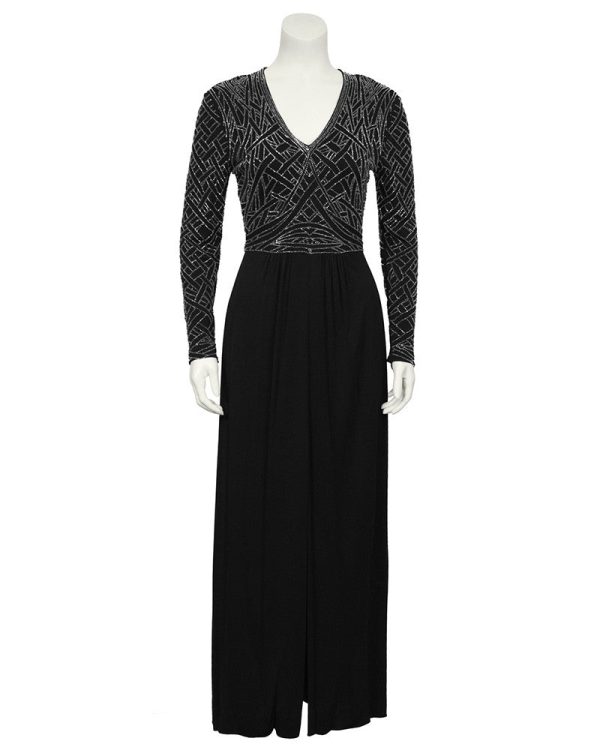 Black Jersey and Silver Beaded Gown Hot on Sale