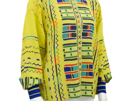 Yellow Silk Blouse with Geometric Details Hot on Sale