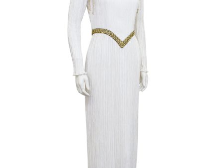 White Jewel Trimmed Micro Pleated Gown Online