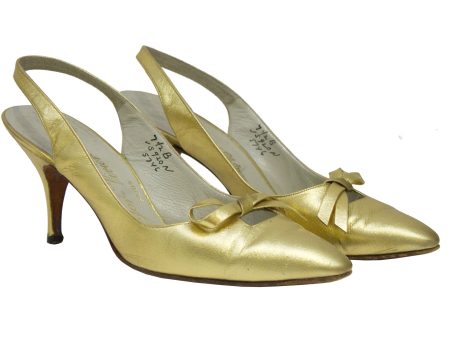 Gold Leather Slingbacks Online now