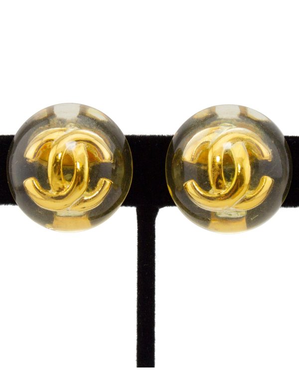 Lucite Clip Earrings With Gold CC Logo Online Hot Sale