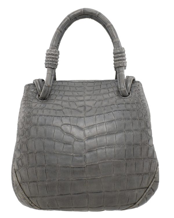 Italian Reptile Effect Matte Grey Handbag Sale