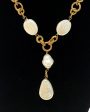 Pearl and Gilt Metal Chain Drop Necklace Fashion