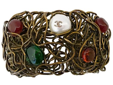 Wire Cuff with Multi Coloured Cabochons and Pearls Online Sale