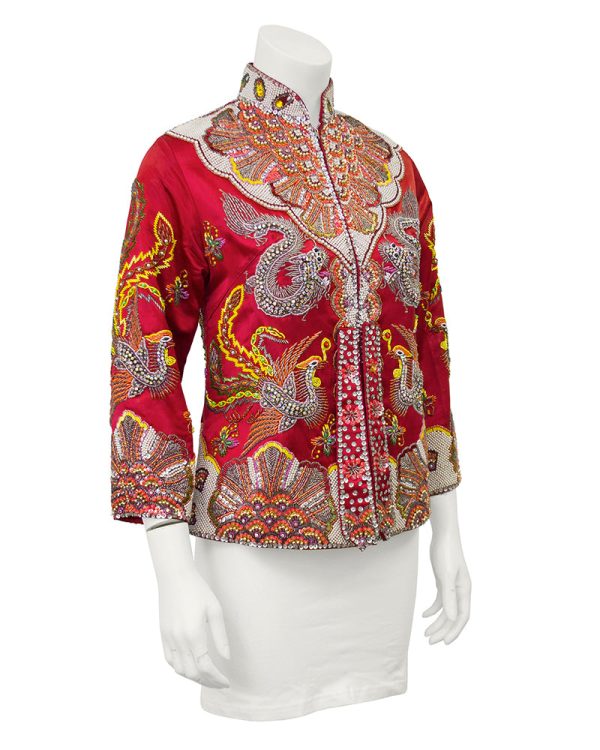 Red Dragon and Phoenix Beaded Jacket Hot on Sale