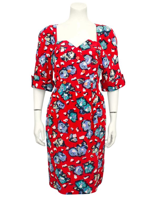 Red Silk Floral Dress Online