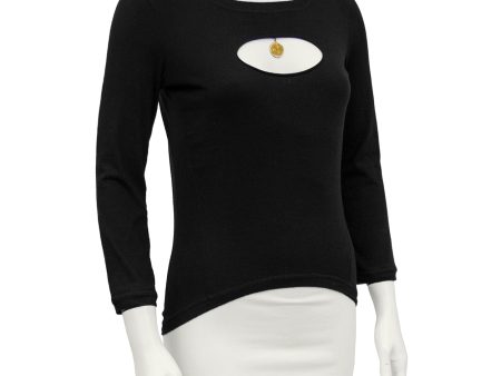 Black Long Sleeve Top with Cut Out and Coin Detail For Sale