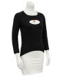 Black Long Sleeve Top with Cut Out and Coin Detail For Sale