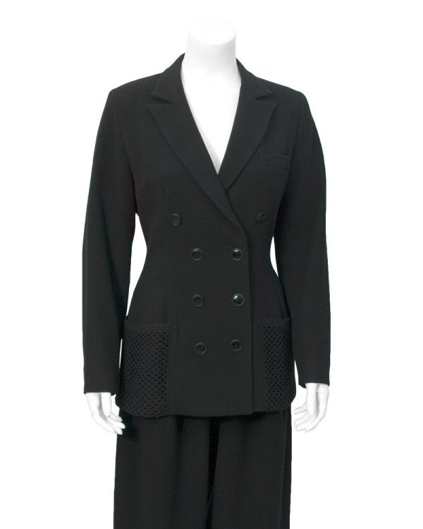 Black Wool Suit with Net pockets Discount