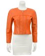 Orange Cropped Leather Jacket Cheap