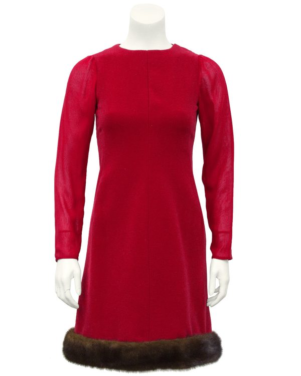 Red Wool Haute Couture Ensemble with Mink Trim Discount