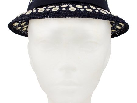 Navy Blue Hat with White Grommets Online now