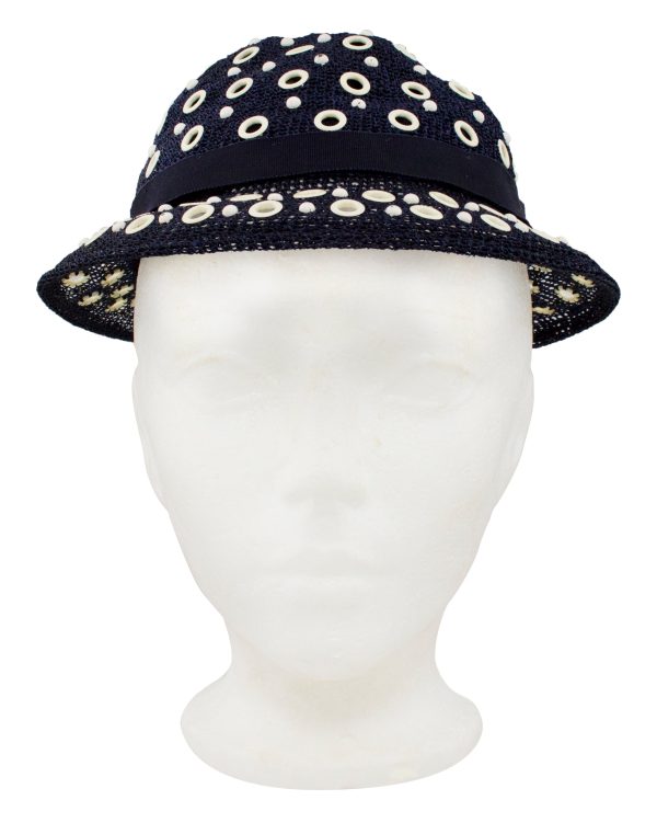 Navy Blue Hat with White Grommets Online now