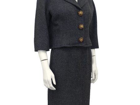 Charcoal Gray Balenciaga Skirt Suit With Oversized Jewelled Buttons Online Sale