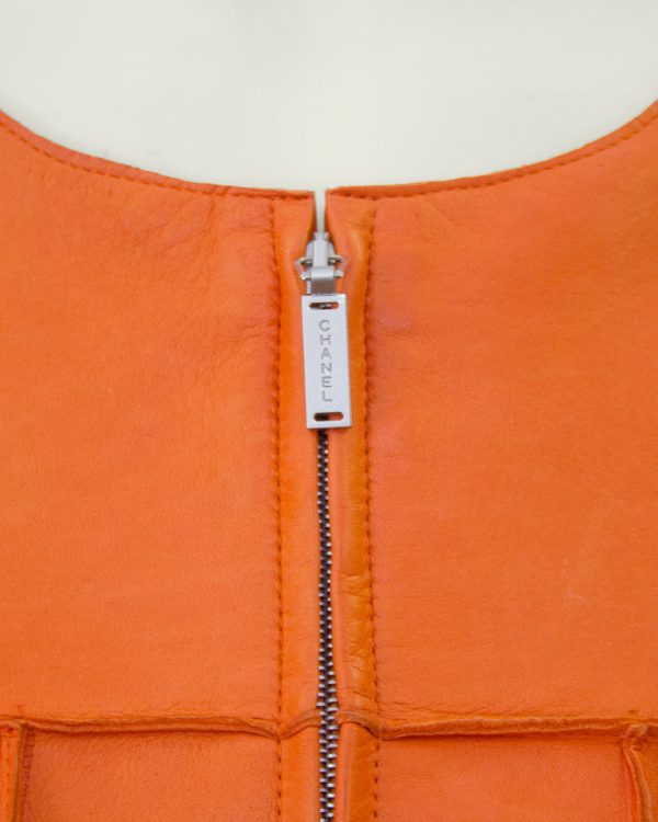 Orange Cropped Leather Jacket Cheap