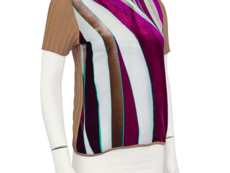 Beige and Multi Colour Fall 2000 Short Sleeve Mockneck Knit Top Supply