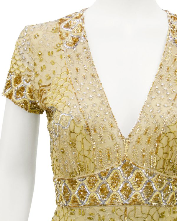 Gold Sequin, Embroidered and Beaded Cocktail Dress Cheap