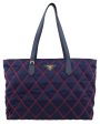 Navy Blue and Red Quilted Tessuto Impunto Tote Bag For Cheap