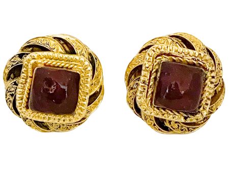 Gold Tone and Red Poured Glass Earrings For Cheap