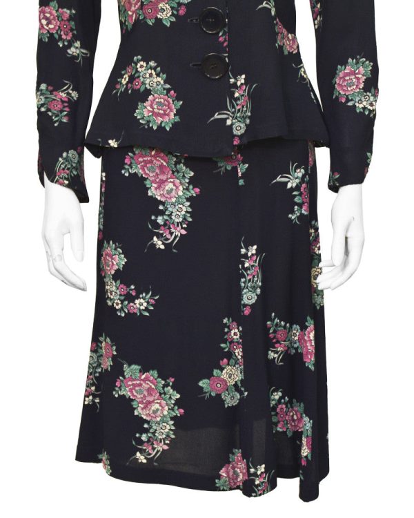 Navy Crepe Floral Set For Sale