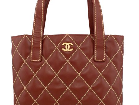 2003 Terra Cotta Leather Wild Stitch Small Surpique Tote Bag Online Hot Sale