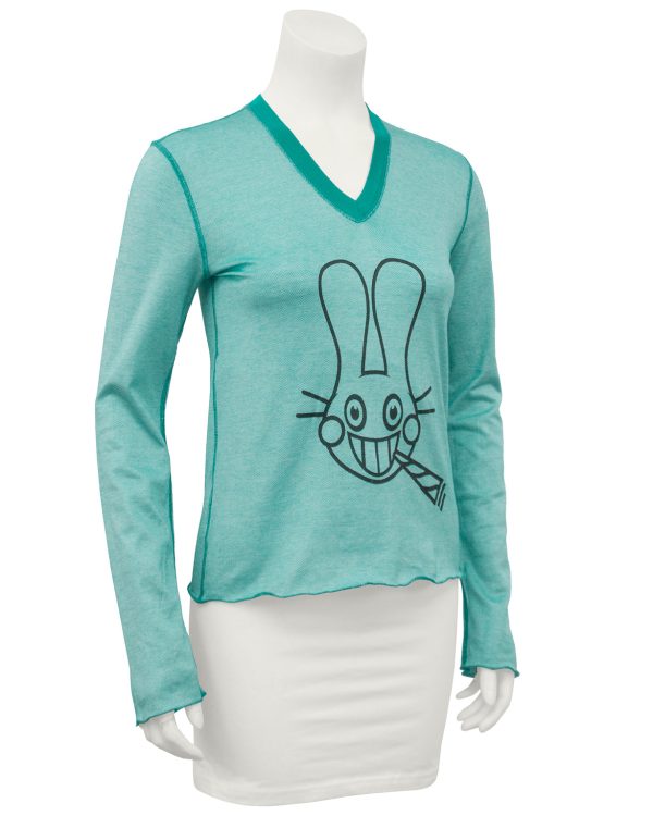 Teal long sleeve shirt with bunny image Supply