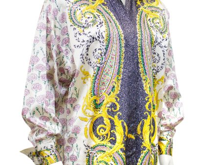 Multi Color Baroque and Carnation Print Silk Shirt Cheap