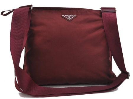 Authentic PRADA Nylon Shoulder Cross Body Bag Purse Red Bordeaux 0994D Discount