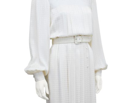 White Silk Jacquard and Lace Dress Hot on Sale