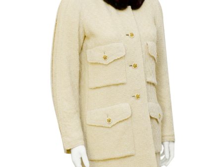 Cream Couture Boucle Coat with Mink Collar For Sale