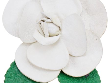 White and Green Leather Camellia Pin Cheap