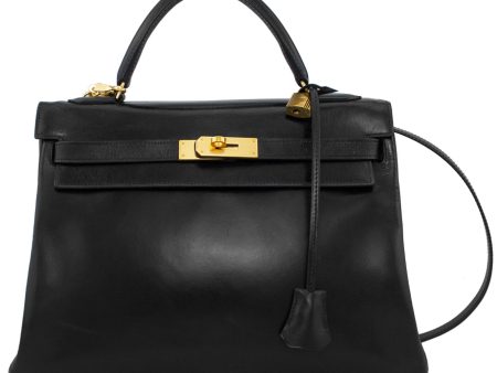 1970 Black Supple 32 cm Leather Kelly Bag Sale