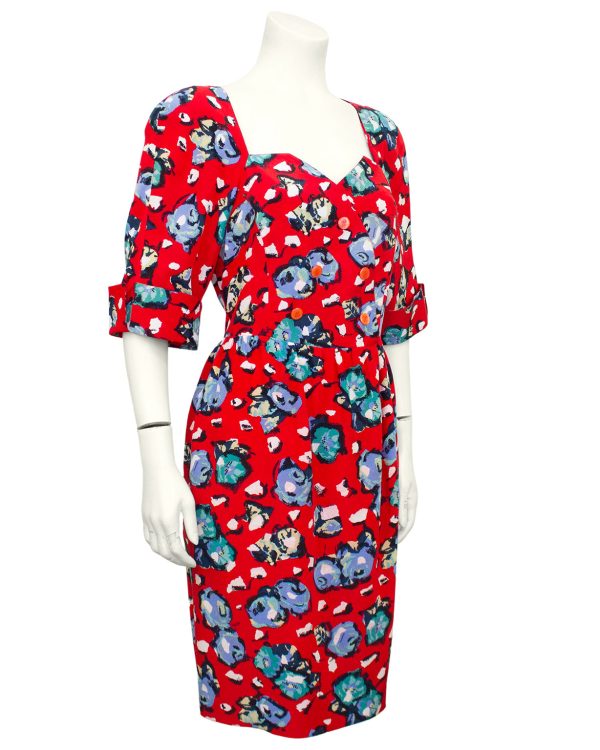 Red Silk Floral Dress Online