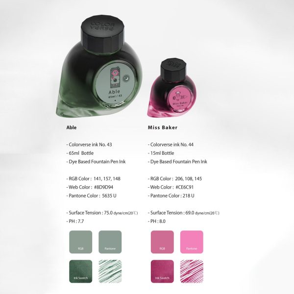 Colorverse Trailblazer in Space Able & Miss Baker Ink Bottle, Green (65ml) + Pink (15ml) Supply