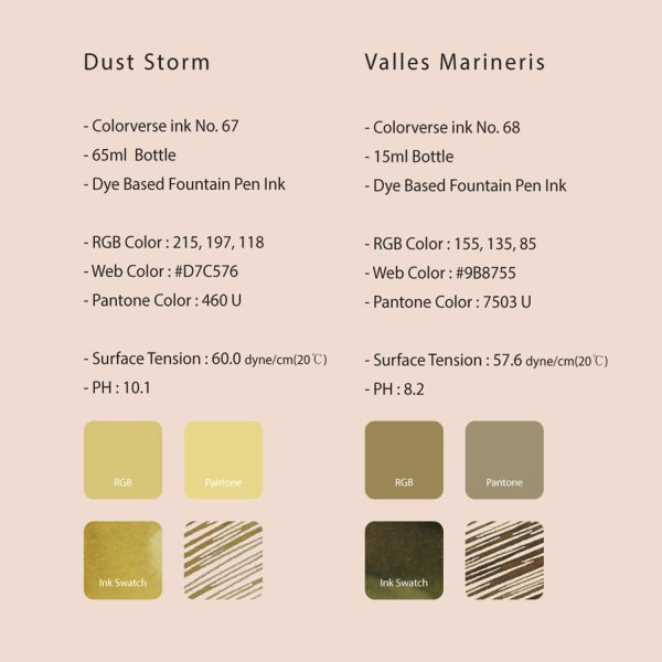 Colorverse Red Planet Dust Storm & Valles Marineris Ink Bottle, Light Brown (65ml) + Brown (15ml) Fashion