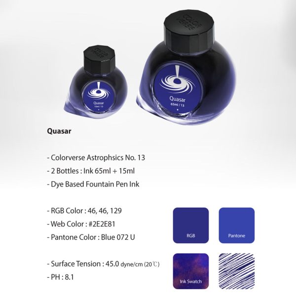 Colorverse Astrophysics Quasar Ink Bottle, Dark Blue - 65ml + 15ml Supply